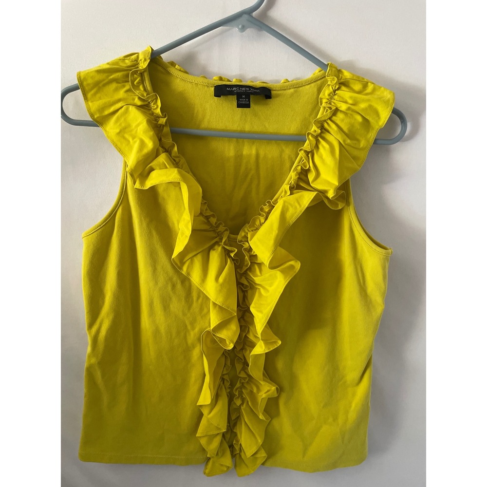 Marc New York Andrew Marc Yellow Ruffle V-Neck Sleeveless Tank Top Size M